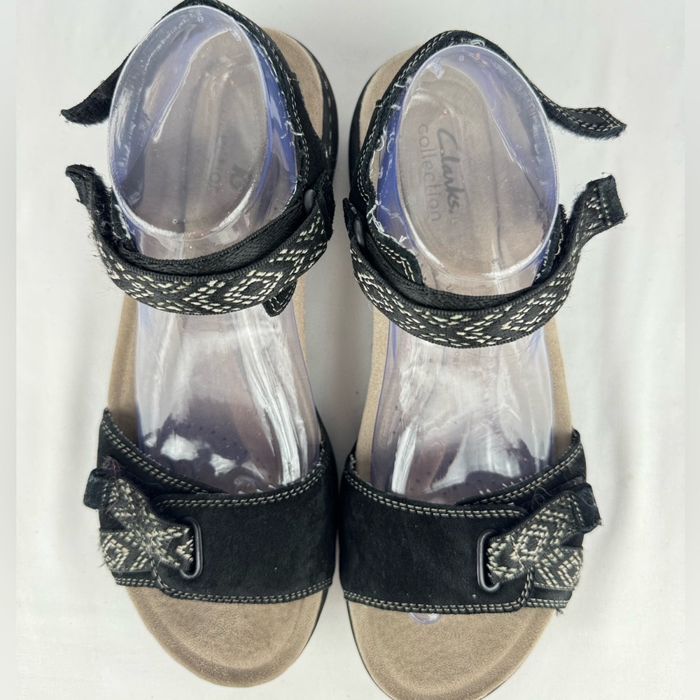 Clarks Amanda Sprint Adjustable Sandals in Black Suede - Picture 3 of 9